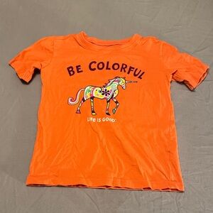 Life Is Good Kids Orange Tee Be Colorful Unicorn - Size XS